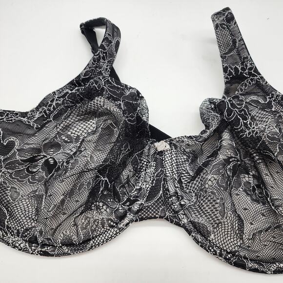 Cacique Black Lace Embroidered Balconette Bra Underwire Bow Size 46D - Picture 3 of 8